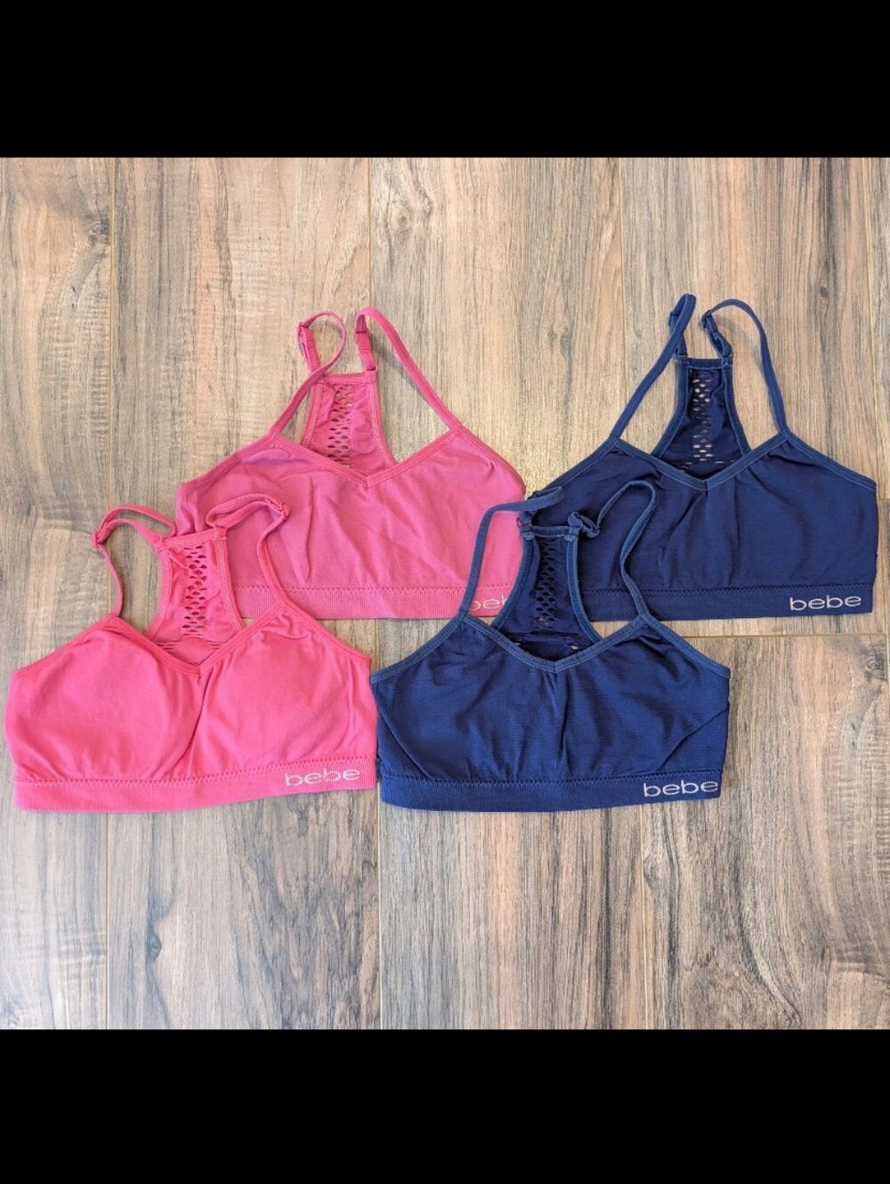 Bebe Girls Pink & Navy Seamless Lace-Back Sports Bralettes (Set of 4)
